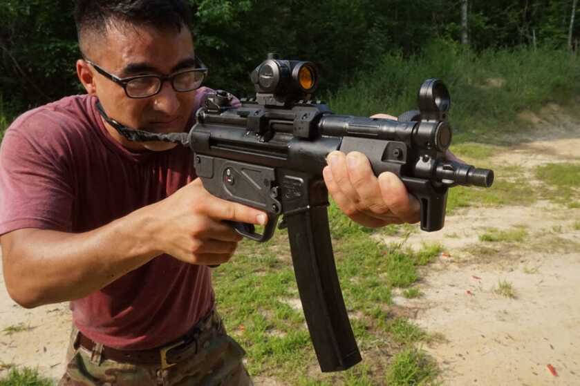 Zenith Z-5P MP5K-style 9mm pistol with a curved magazine