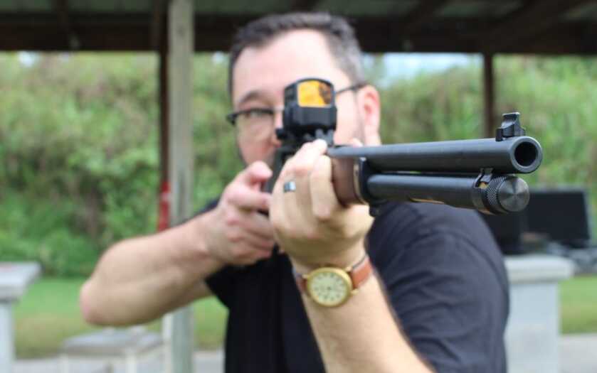 Henry .45 70 lever action brush gun with a Leupold LCO red dot sight