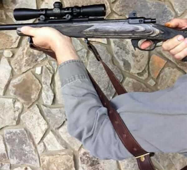 Andy's Leather Rhodesian Sling used for a stable rifle shooting position