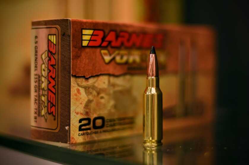 Barnes VOR-TX 6.5 Grendel ammunition box with 115 grain TAC-TX cartridge