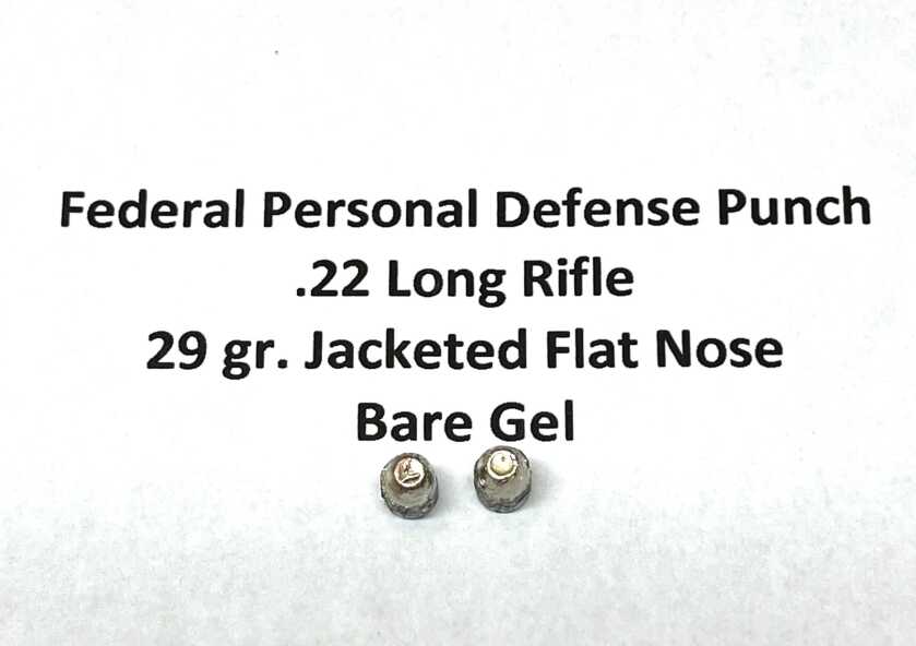 Recovered Federal Punch .22 LR bullets showing no expansion in bare gel