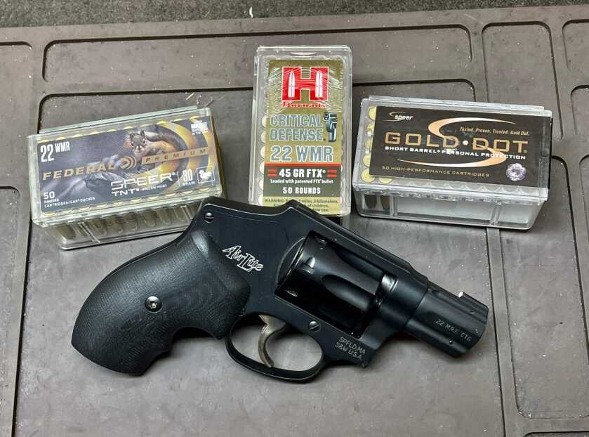 Smith & Wesson 351C .22 WMR revolver with Hornady Critical Defense and Speer Gold Dot .22 WMR ammunition