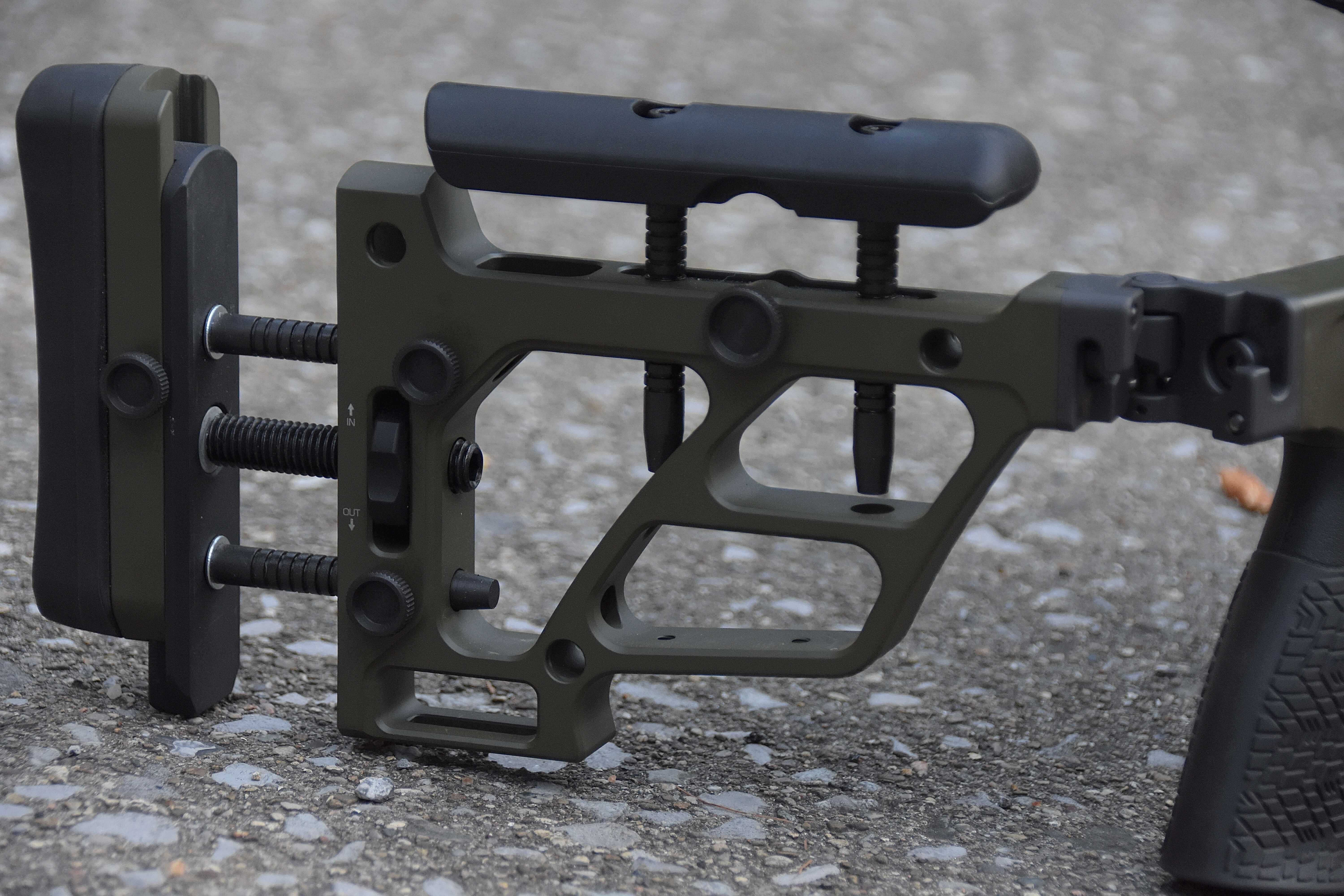 Delta 5 Pro Buttstock sitting on textured ground
