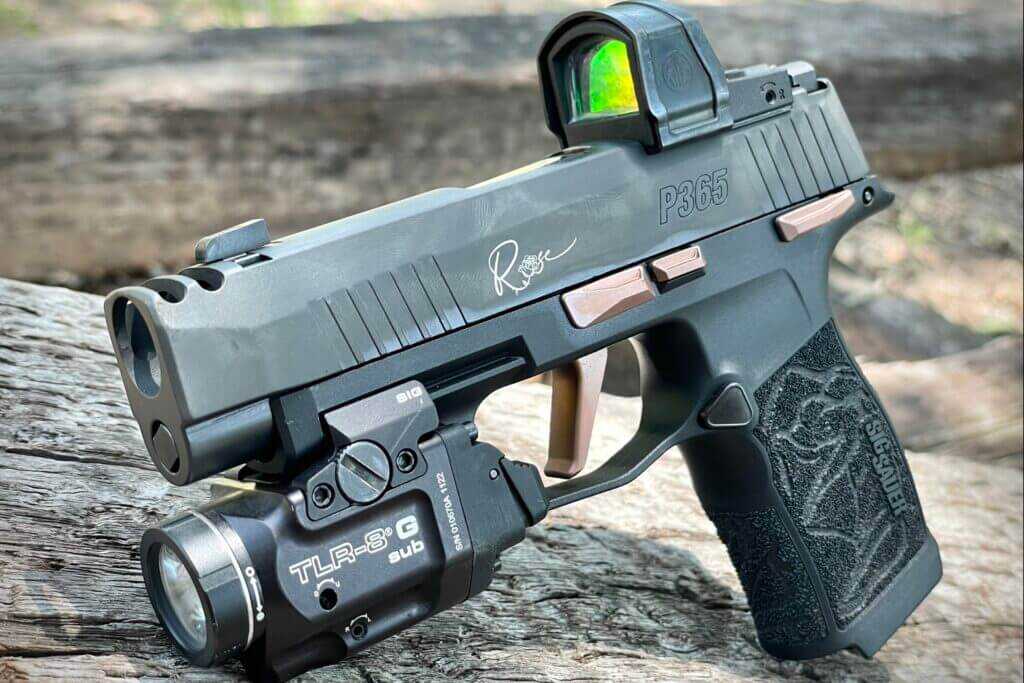 SIG P365 XL Comp ROSE pistol with red dot and weapon light