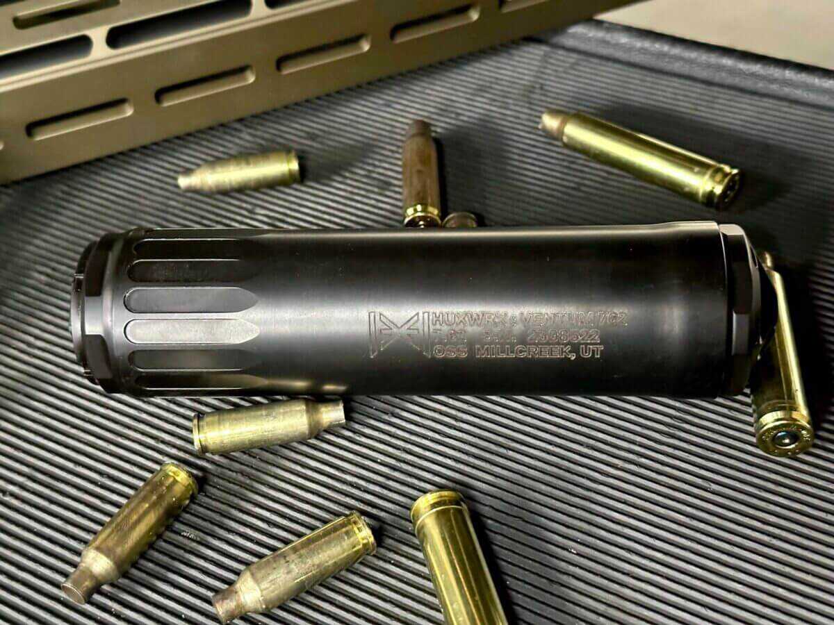 HUXWRX Ventum 762 suppressor with rifle brass, best hunting suppressor for semi-autos 2026