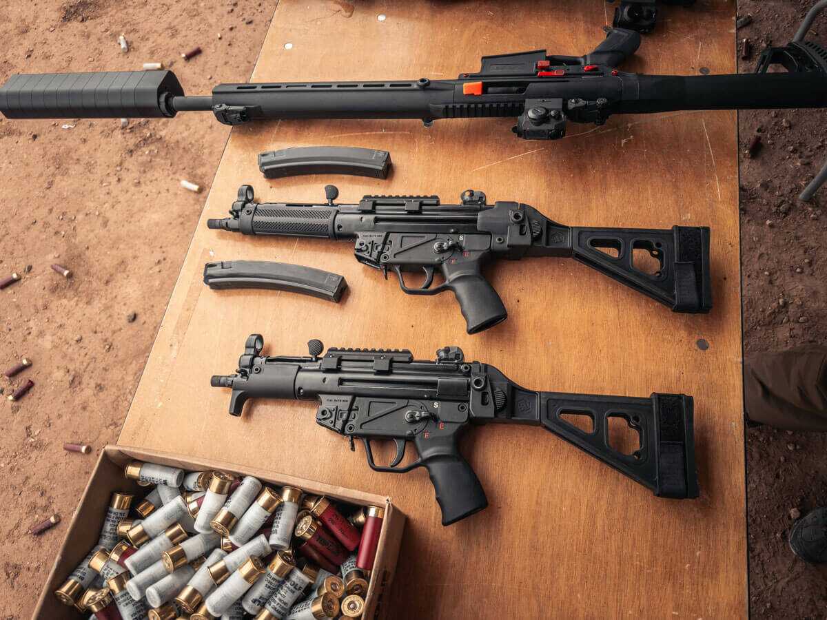 Military Armament Corporation MAC-5 and MAC-5K MP5 clones on a SHOT Show range table
