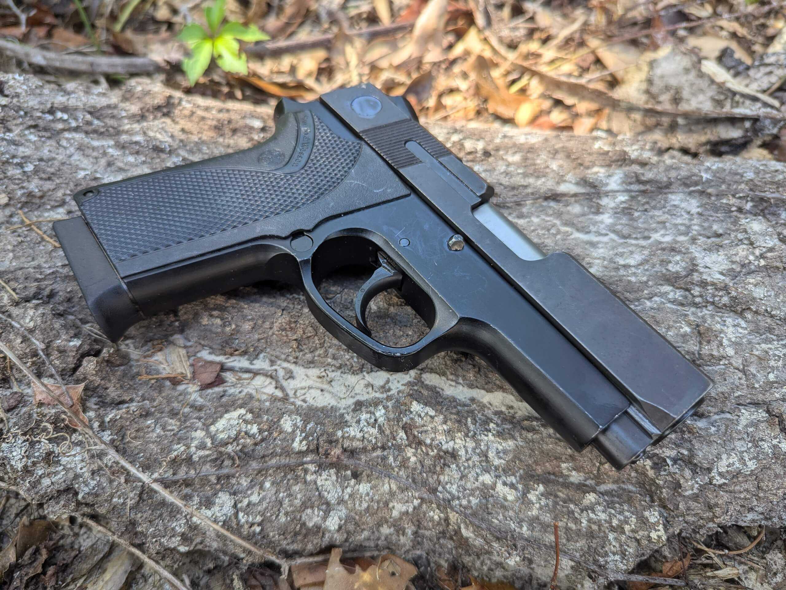 Smith & Wesson 457 .45 ACP third-generation compact pistol, a common police trade-in