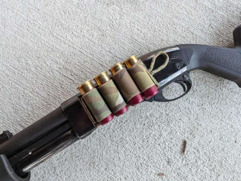 Shotgun shell card side saddle on a Remington 870