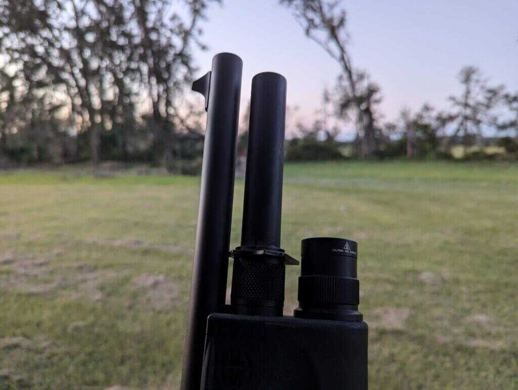 Magazine tube extension on a Remington 870 shotgun