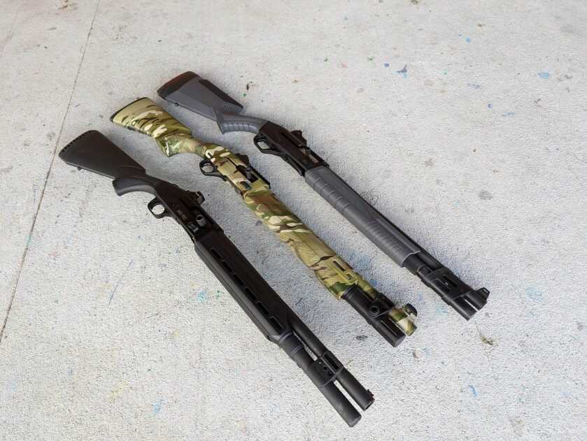 Mossberg 940, Beretta A300 Ultima Patrol and Savage Renegauge shotguns lined up