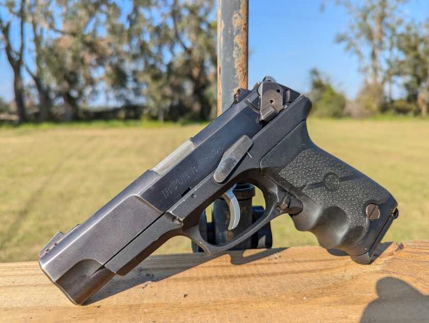 Ruger P89 9mm DA/SA pistol left side profile, best budget police trade-in pistol 2026