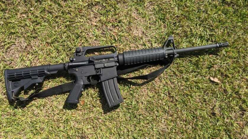 Bushmaster XM15 carry-handle AR-15 rifle, a common police trade-in patrol rifle