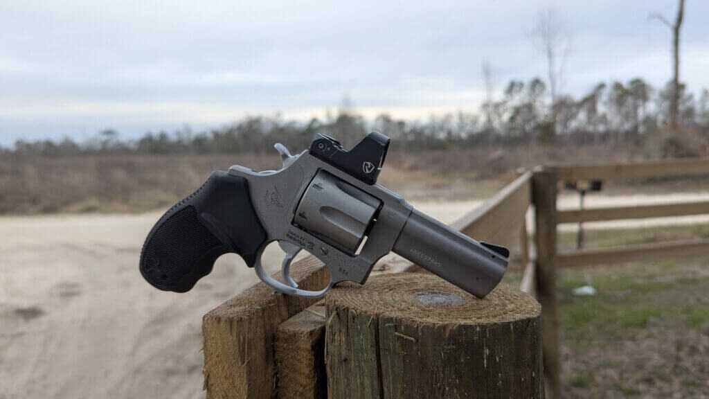 revolver with red dot