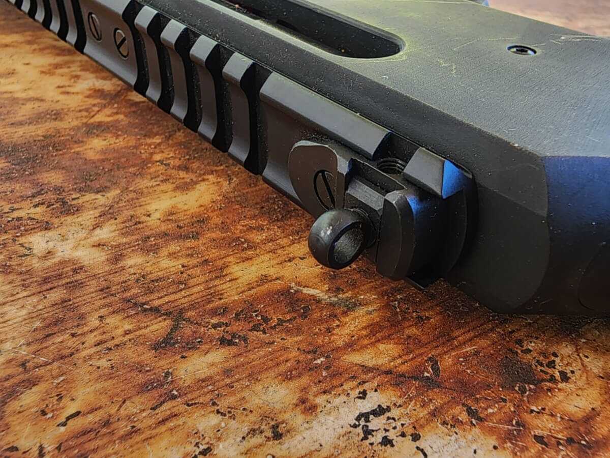 Picatinny rail and ghost ring sight on a Marlin Dark Series 336 brush gun