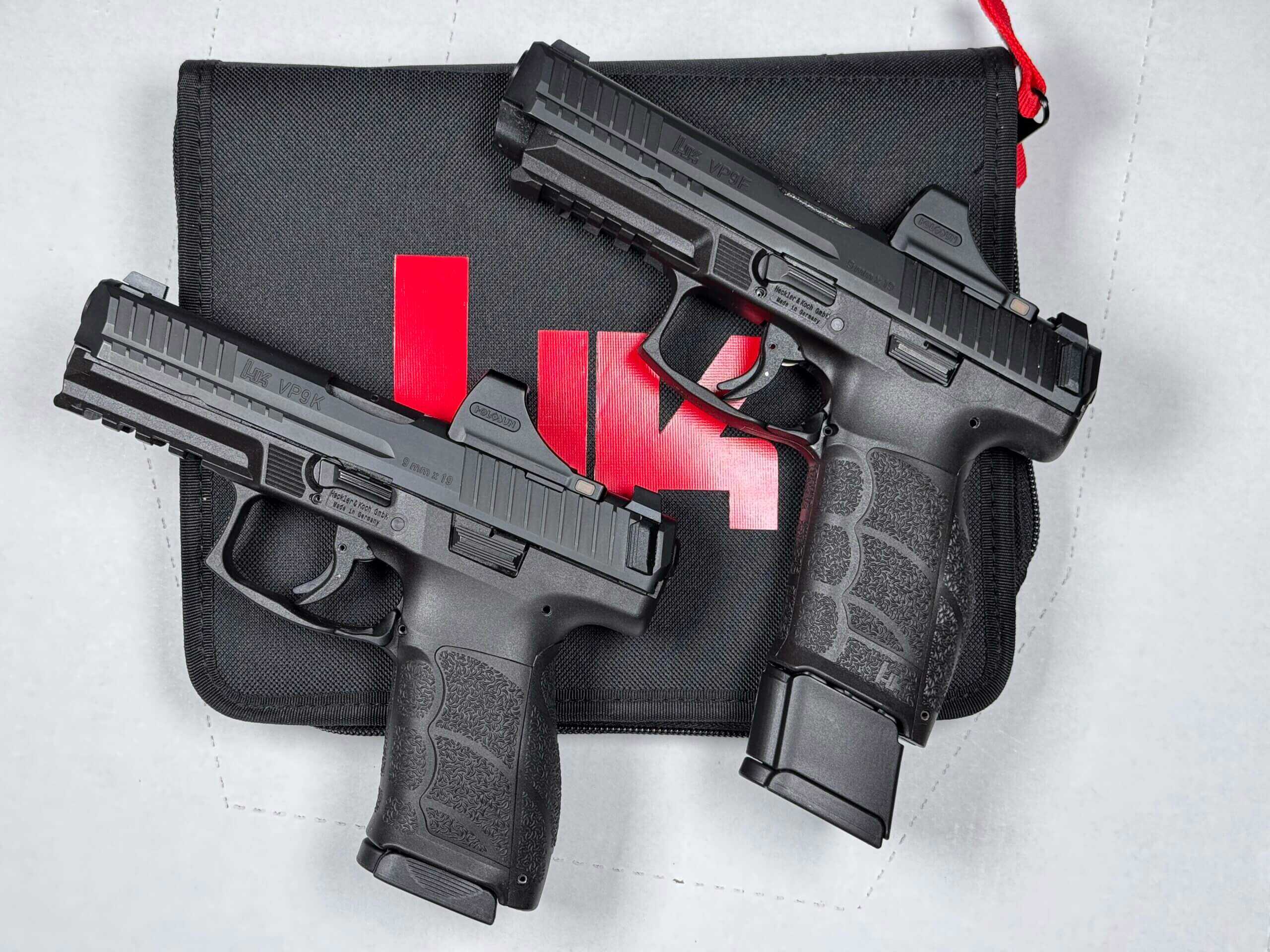 HK VP9A1 K and VP9A1 F pistols on a case, best adjustable grip handgun for small hands 2026