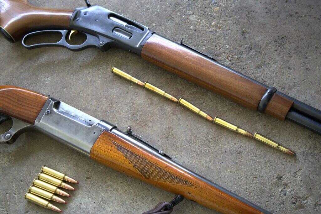 Marlin 336 lever action rifles with .30 30 cartridges and tube magazine