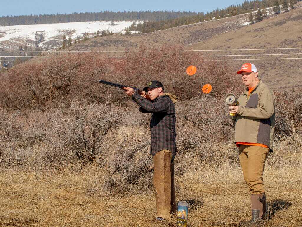 Caldwell Claycopter launching two 110mm plant-based clay targets