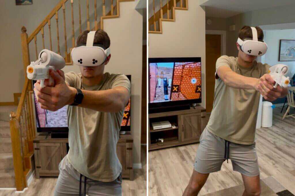 man with vr using the ace shooting system