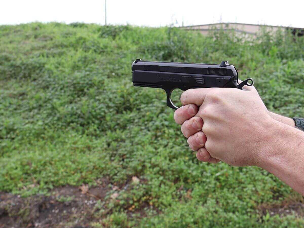 Shooting the CZ P-01 compact pistol at the range