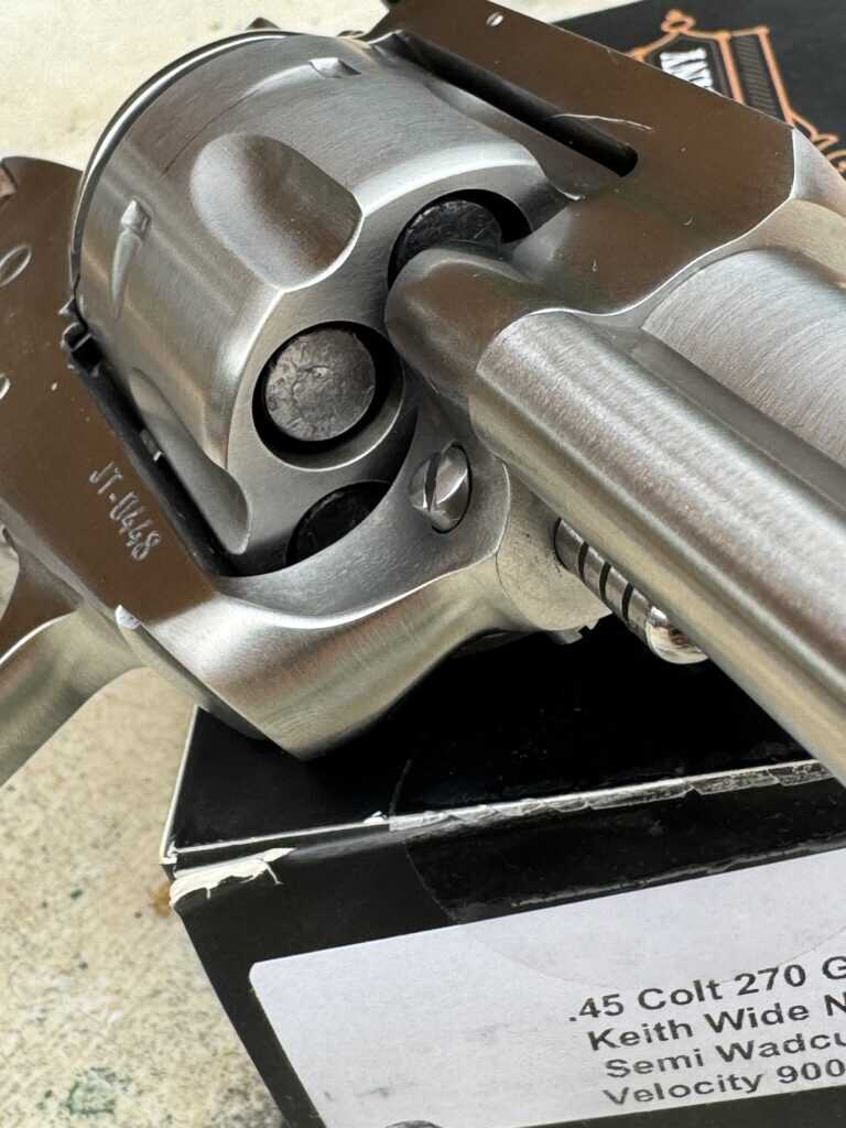 Ruger Blackhawk cylinder front edges with black powder bevel detail