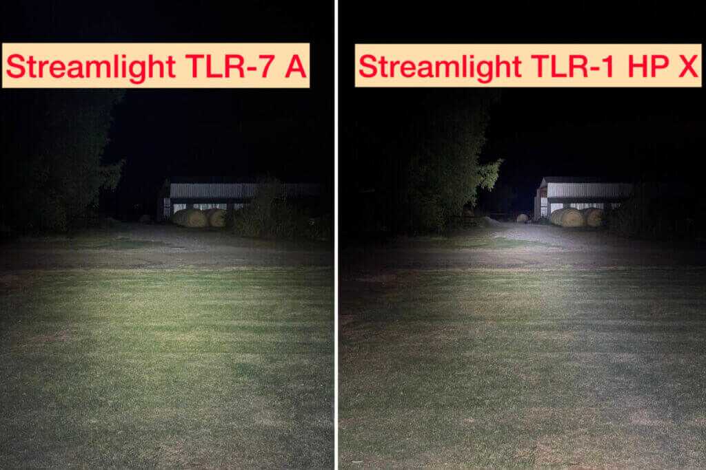 Weapon light beamshot across a barn interior with back wall at 106 yards