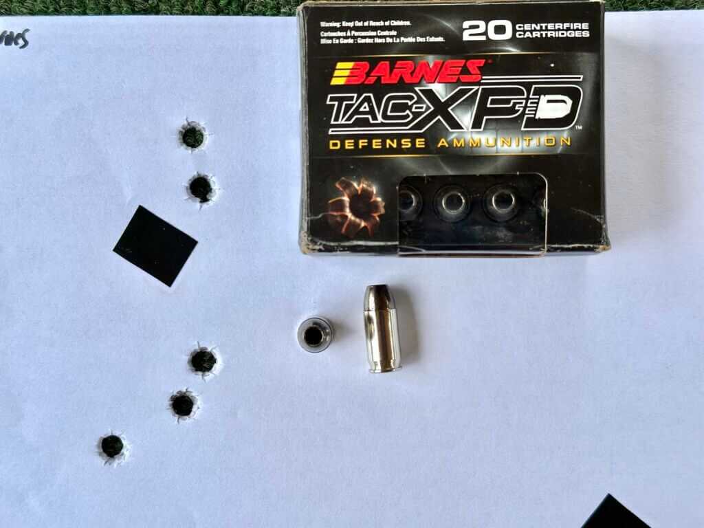 Barnes 80gr Tac-XPD target group at 10 yards from the S&W Bodyguard 2.0 Carry Comp