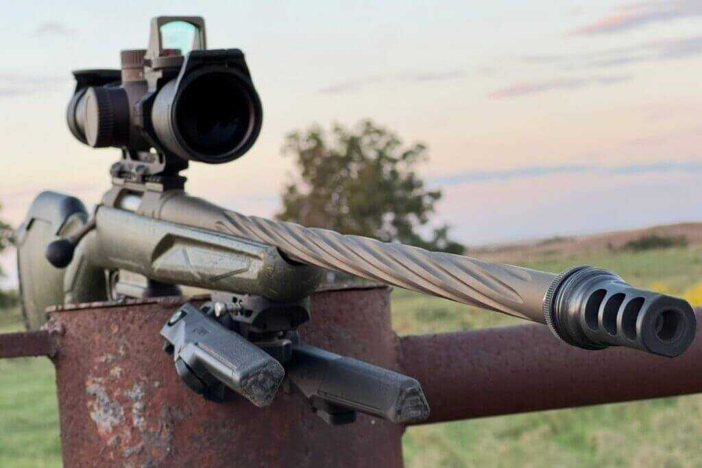 Deep spiral fluted barrel on the Ruger American Gen II Predator with burnt bronze Cerakote