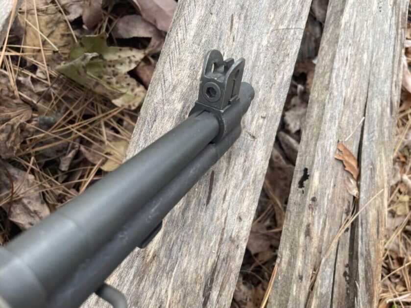 Front sight on M1 Garand showing wing protected post