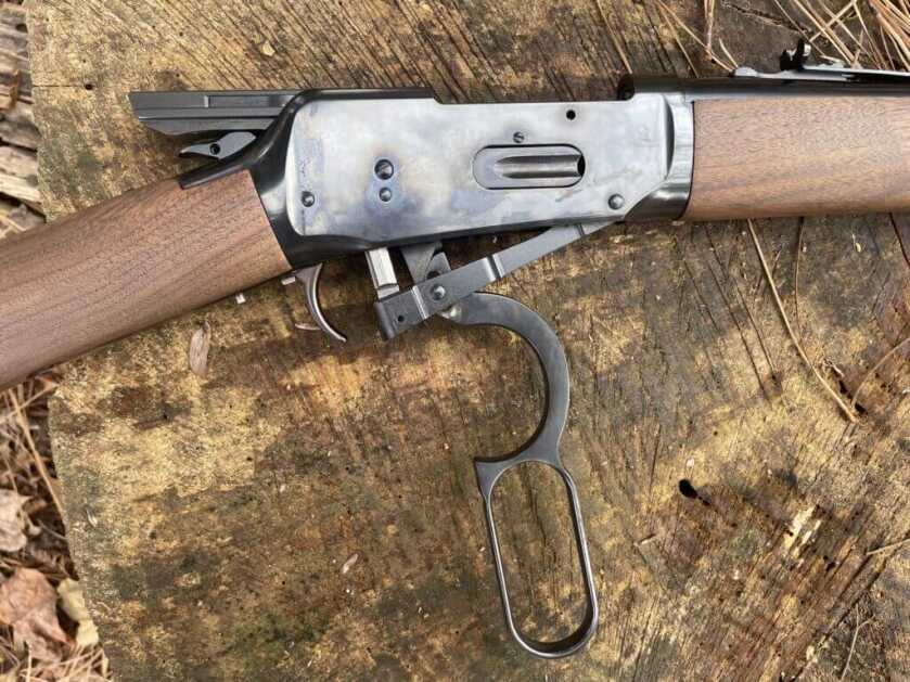 Winchester Model 94 lever stroke shown mid cycle