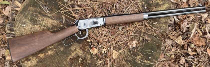 Winchester Model 94 Short Rifle profile on bench, right side view