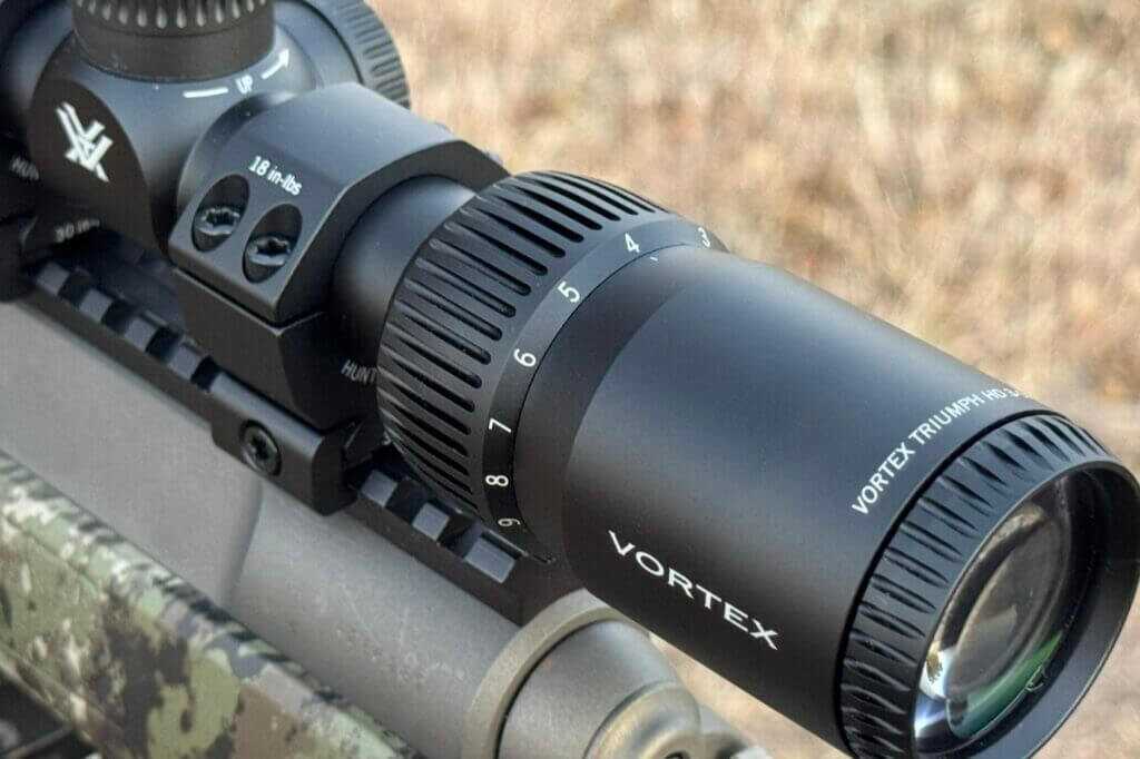 Vortex Triumph HD 3-9x40 magnification ring with low-profile grooves for quick adjustment in the field