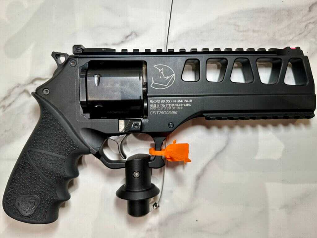 View from above looking down at the Rhino revolver.