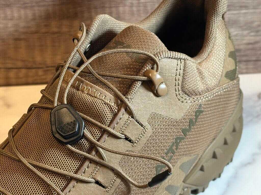 closeup of the laces of a shoe.