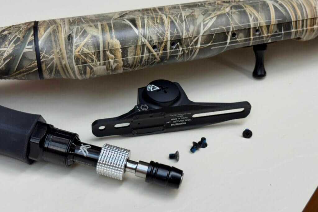 Vortex Viper Shotgun Enclosed Micro Green Dot showing universal mount spacing for drilled and tapped shotgun receivers
