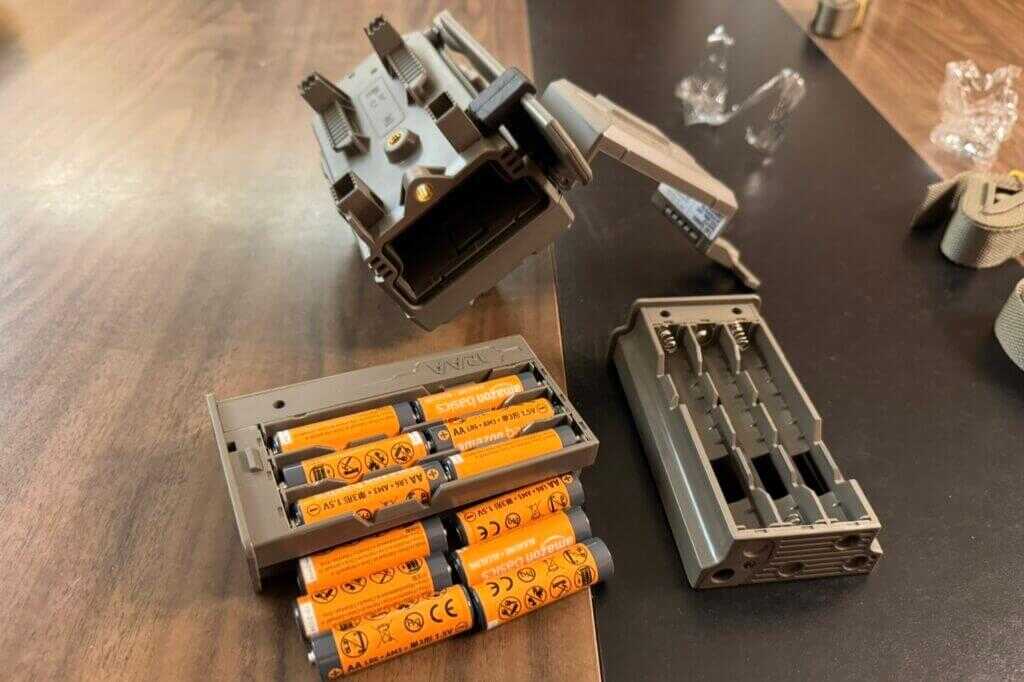 Tactacam REVEAL Ultra battery tray with required AA batteries for trail camera operation