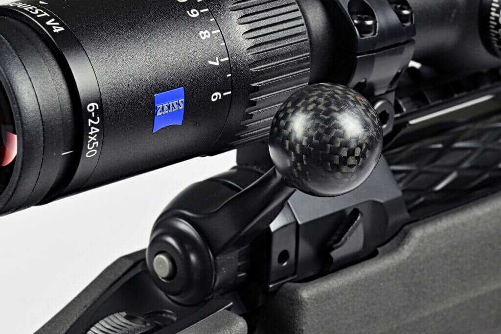 Savage 110 KLYM V2 carbon fiber bolt knob detail for ultralight weight savings