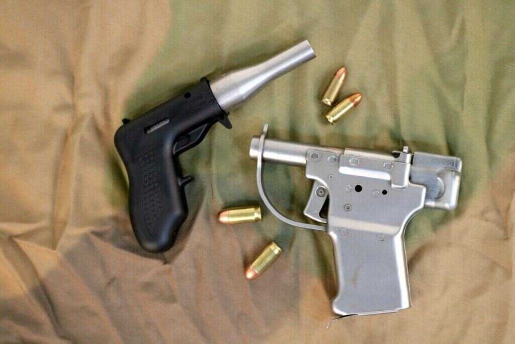 Altor 9mm single-shot pistol shown as a modern descendant of the World War 2 FP45 Liberator