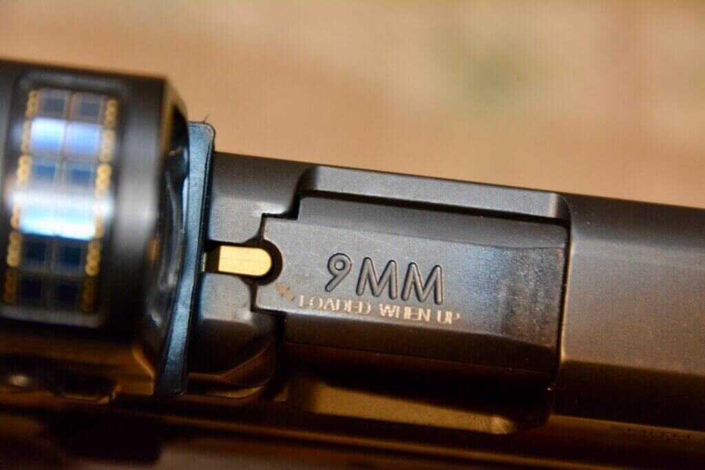 California-compliant Smith & Wesson M&P 2.0 loaded chamber indicator design on optics-ready slide