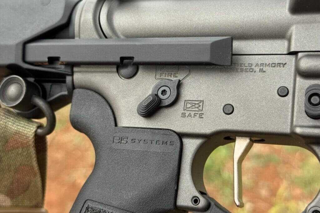 Ambidextrous 45-degree safety selector on Springfield Armory SAINT Victor 9mm PDW