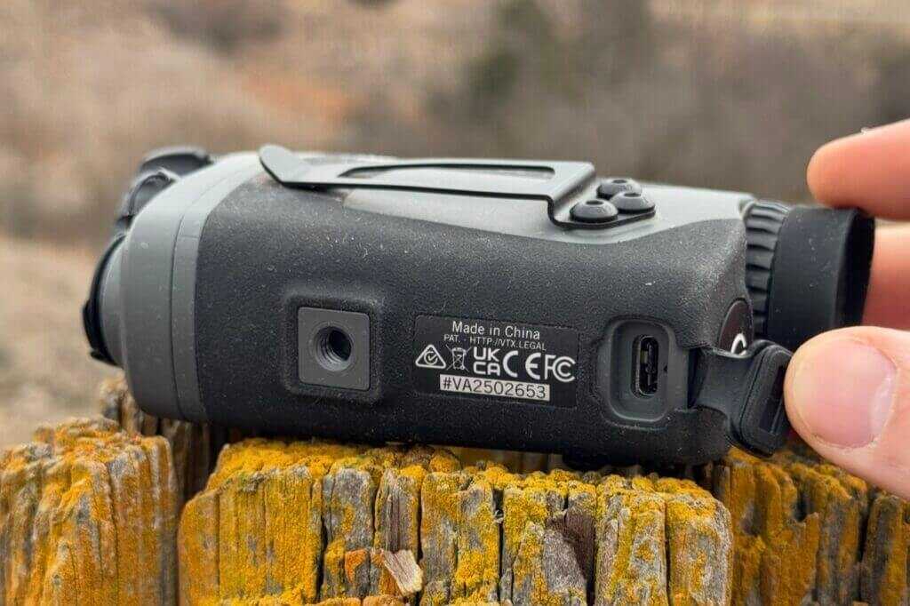 USB-C charging port on the Vortex Veil 400 housing for charging in the field or from a power bank