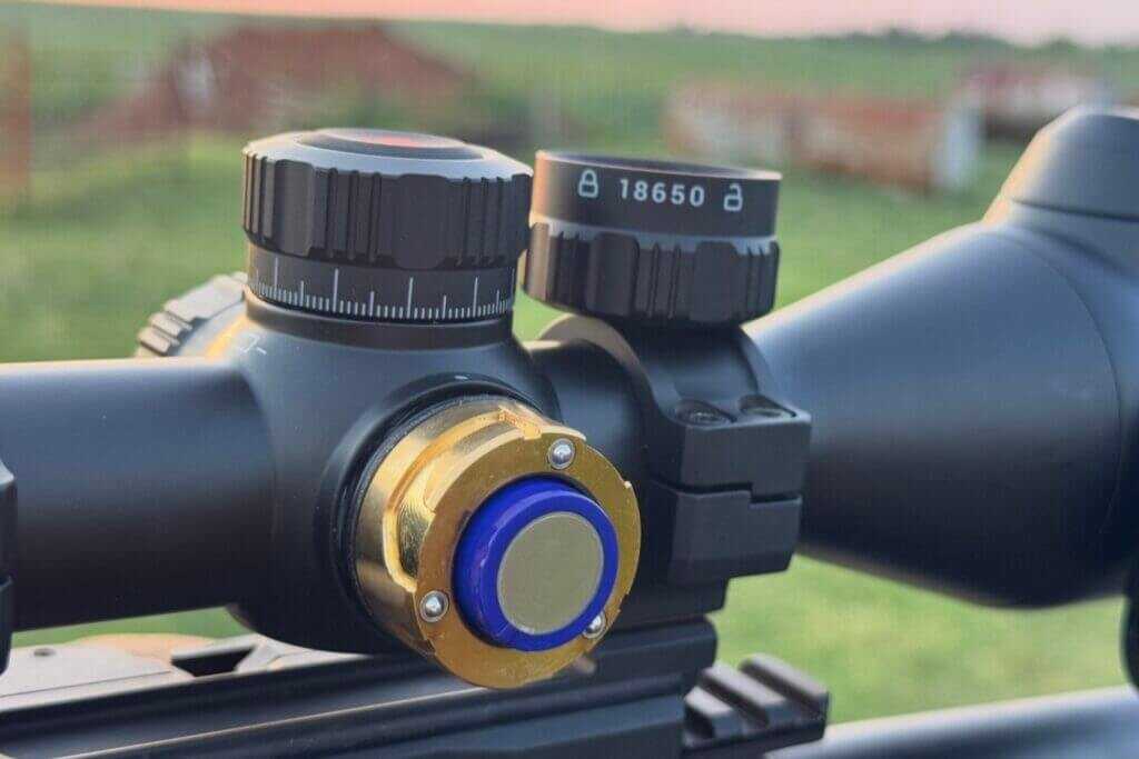 ATN ThOR 6 Elite LRF 640 battery cap for quick 18650 battery swaps in the field