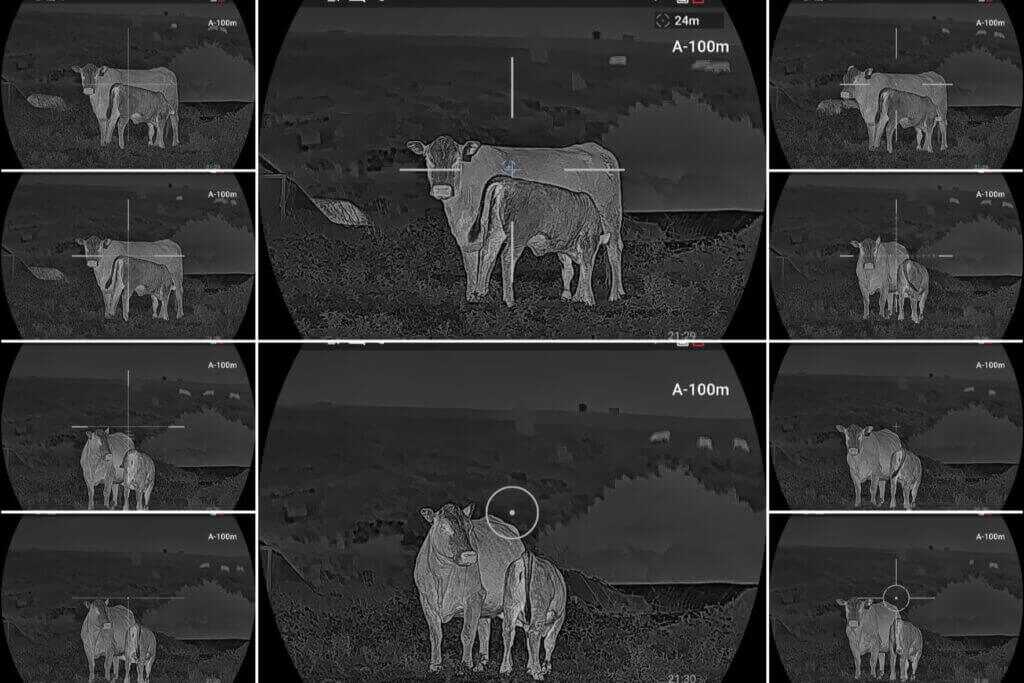 ATN ThOR 6 Elite LRF 640 reticle menu with ten reticle styles and four color options