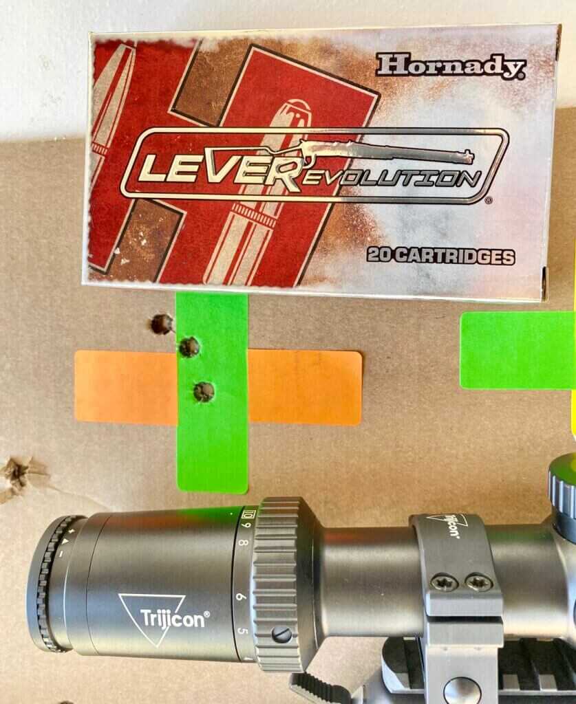 Hornady LeveRevolution .30-30 accuracy group fired from the Henry SPD HUSH at 100 yards
