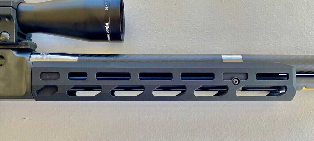 Close view of the Henry SPD HUSH skeletonized aluminum forearm with extensive M-LOK accessory slots