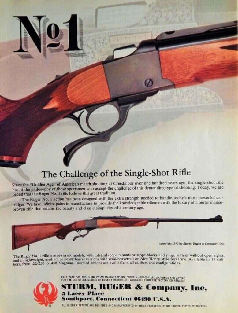 Vintage Ruger No. 1 hunting rifle advertisement circa 1980