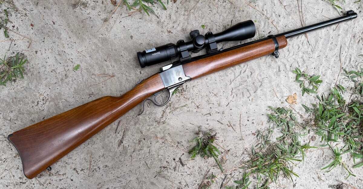 Ruger No. 3 single-shot rifle with straight-grip military style stock