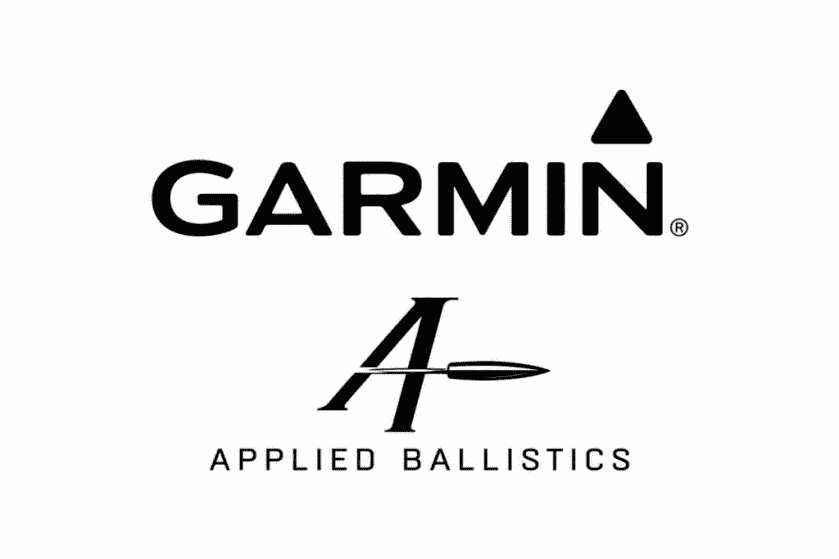 Garmin and Applied Ballistics branding stacked in black on a white background.