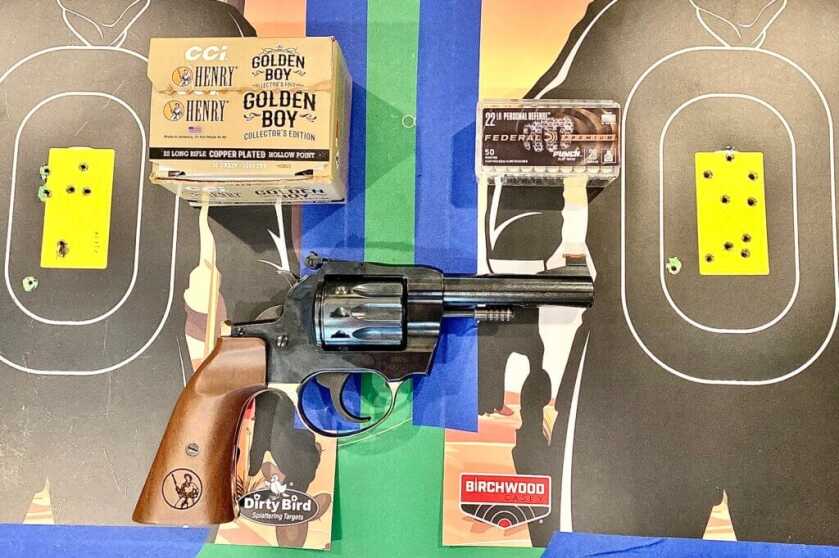 Henry Golden Boy Deadeye double-action groups at 7 yards with CCI Henry ammunition and Federal Punch