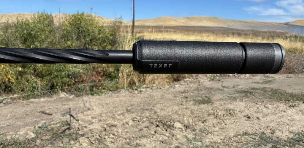 Tenet Vesper 6.5 suppressor showing the center section where Tenet says phase-shift technology operates