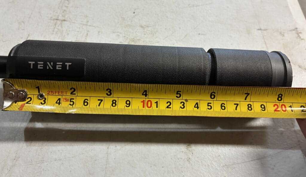 Tenet Vesper 6.5 suppressor measured at 8 1/4 inches overall length